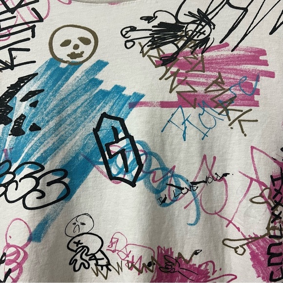 Guess Men's White Graffiti All Over Print Streetwear Skater Cotton Shirt Size S - Picture 6 of 12